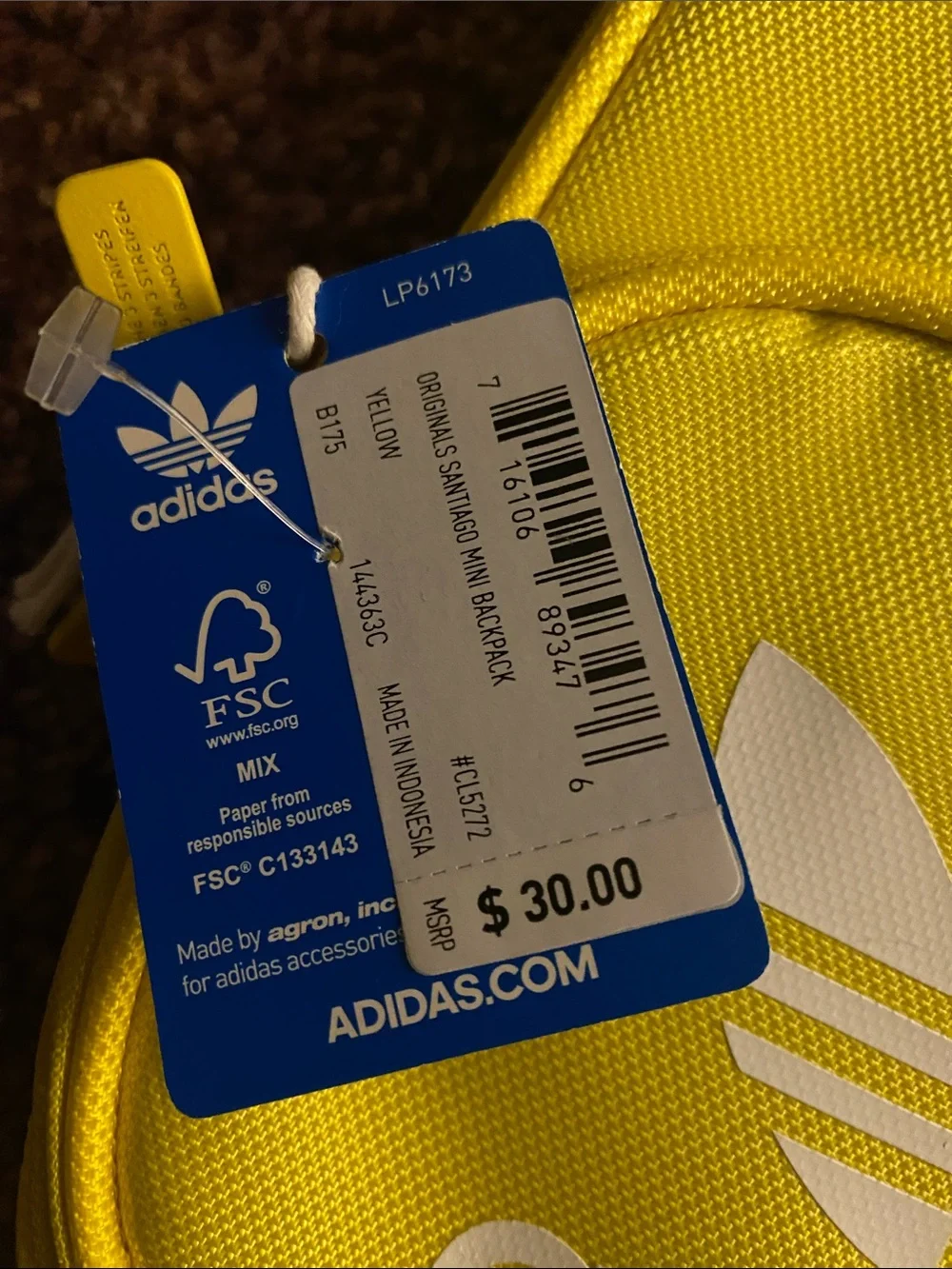 adidas Yellow Kids Mini Backpack with White Trefoil Logo